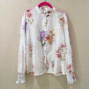 NWT Lucky & Coco Women's M Botanic Floral Print Button Up Blouse Top Multicolor